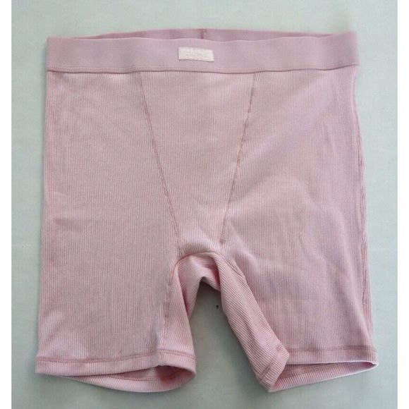 SKIMS Women's Sz M Pink Ribbed Stretch Boxer Brief Lounge Shorts - Picture 1 of 5
